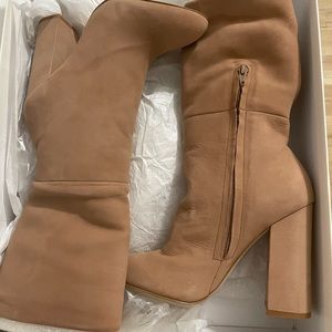 Steven Madden Mid Calf Leather Boot Nude/Nubuck